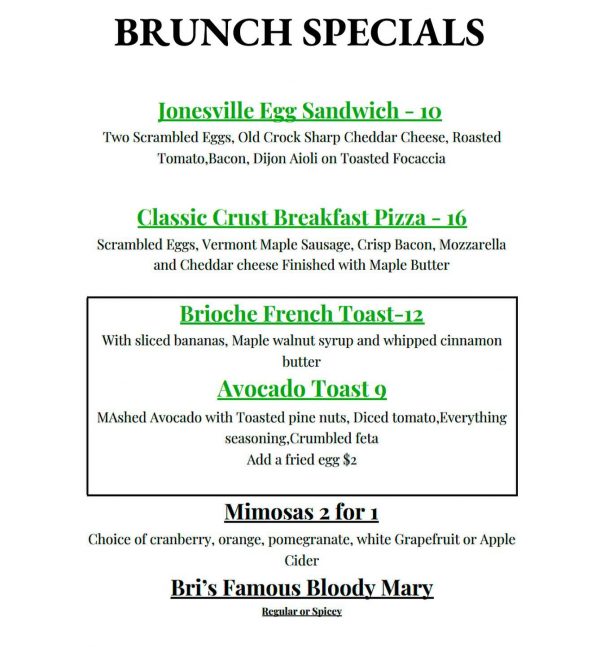 Brunch Menu - Classic Crust